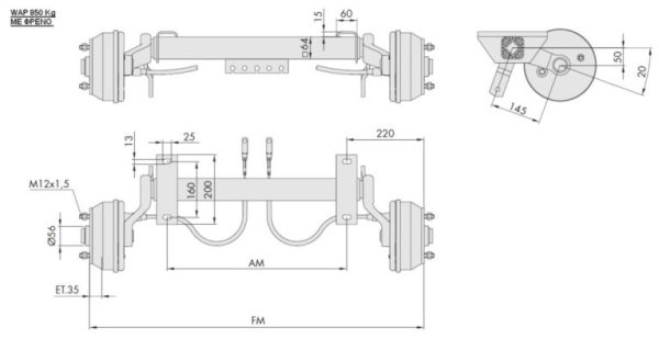 Άξονες WAP γερμανίας με φρένο 850-1000 kg - Image 2